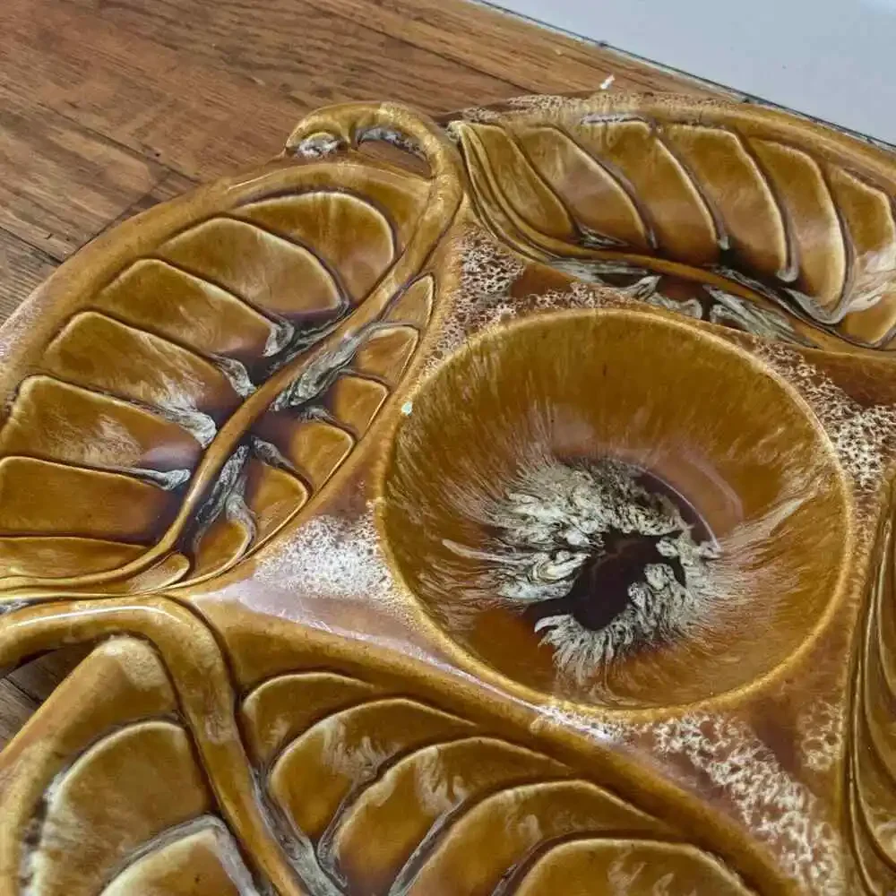 Wade of California Vintage Leaf Divided Serving Tray - Yellow Ceramic #722 1960s